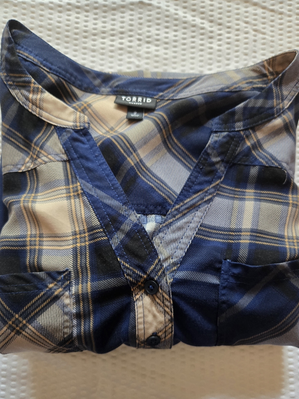 TORRID Harper Navy & Tan Plaid Women's Blouse Size 2